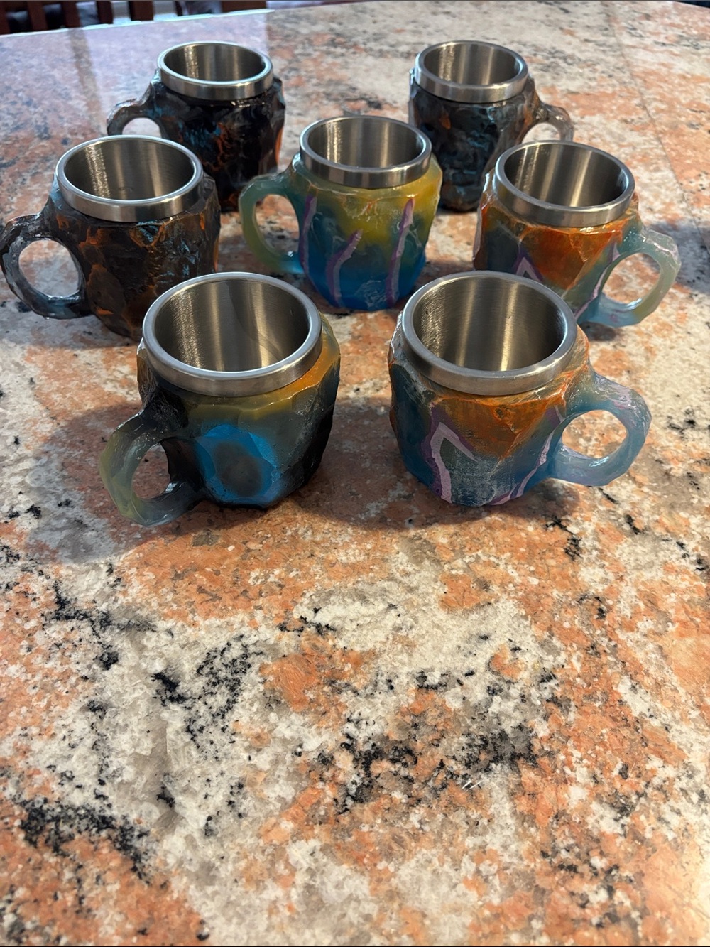 Set of 7 Faux Mineral Crystal Coffee Mugs - Fantasy / Geode Style Novelty Cups